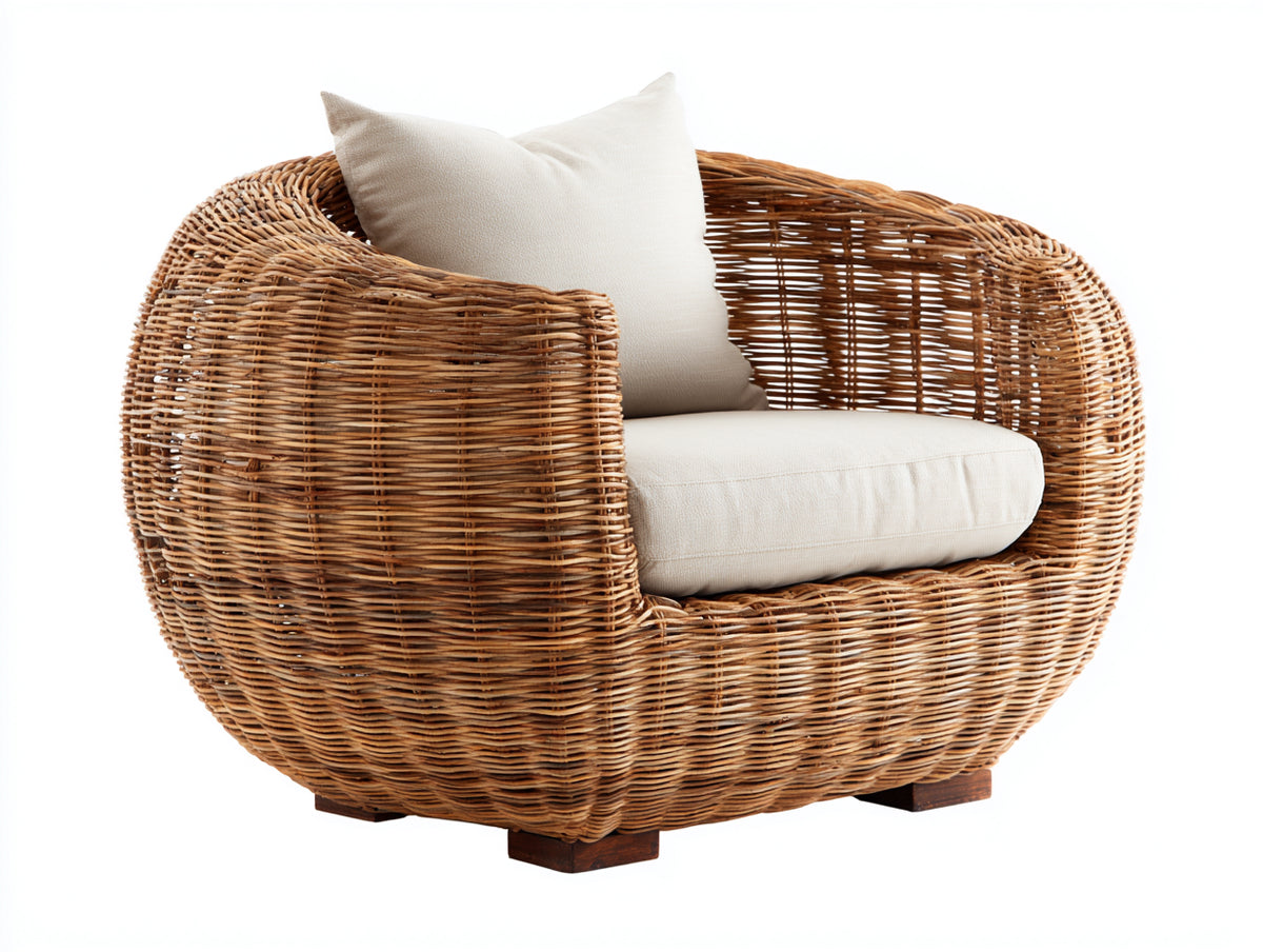 Sillones de ratán 98x88x78 cm - natural-crema - diseño redondeado