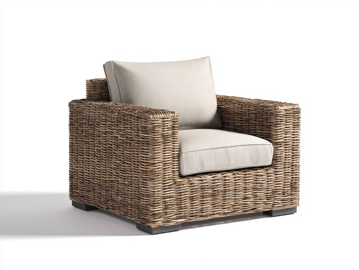 Sillones de ratán ratán natural y tela 92x84x84 cm - Natural-Beige - Diseño artesanal contemporáneo