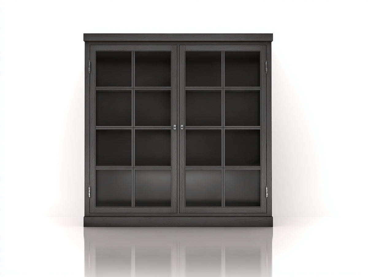Vitrinas de madera y vidrio 130x40x160 cm - gris oscuro - diseño clásico para salón