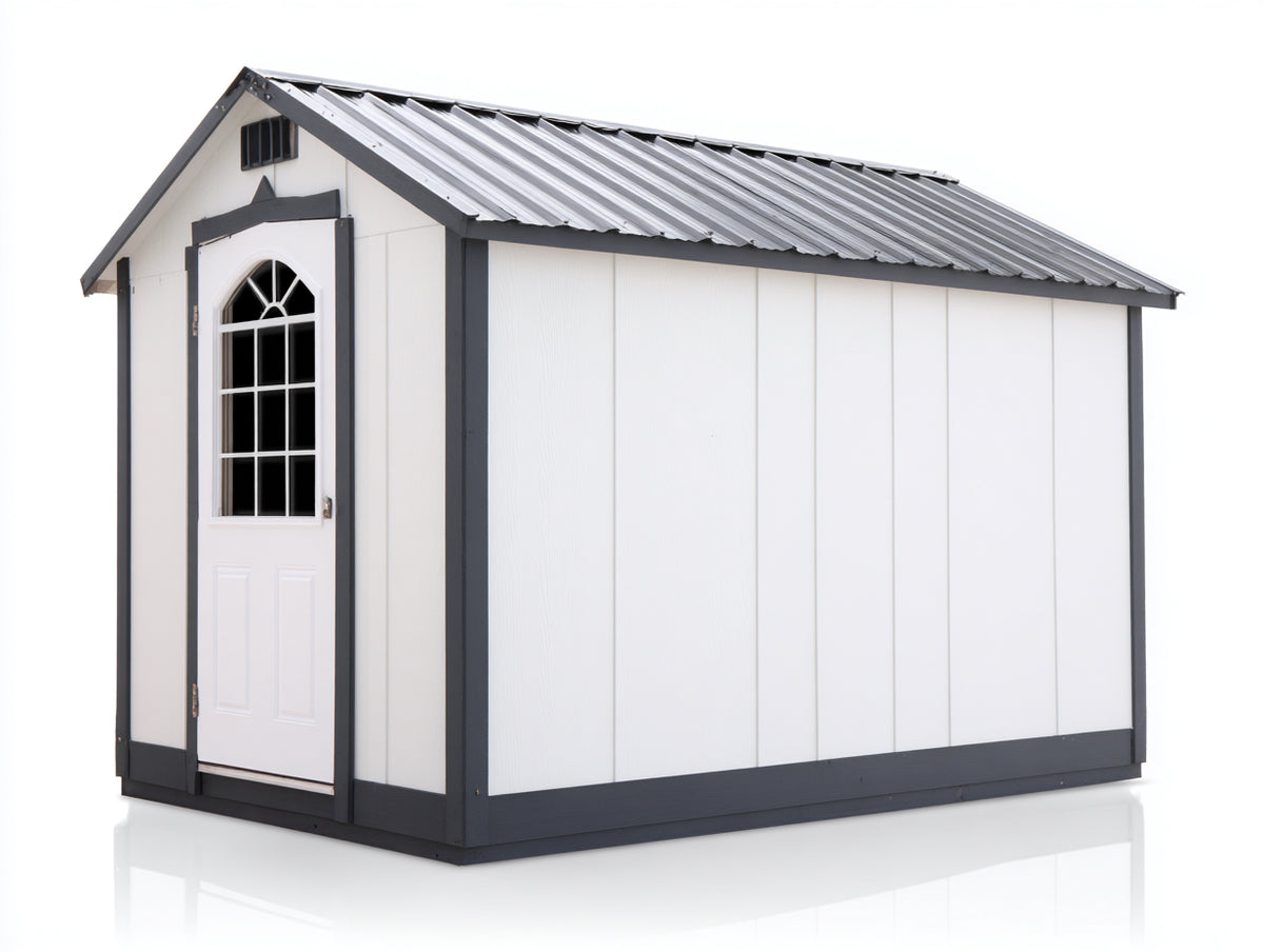 Casetas de jardín de madera 275x175x225 cm - blanco y gris oscuro - diseño clásico con 1 puerta