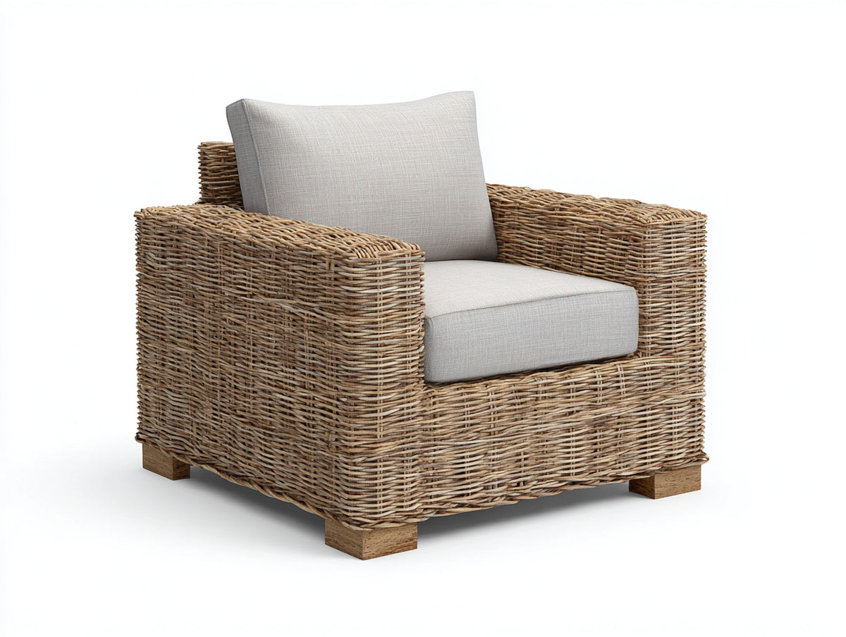 Sillones de ratán ratán natural y tela 95x85x82 cm - Natural-Beige - Diseño rústico amplio