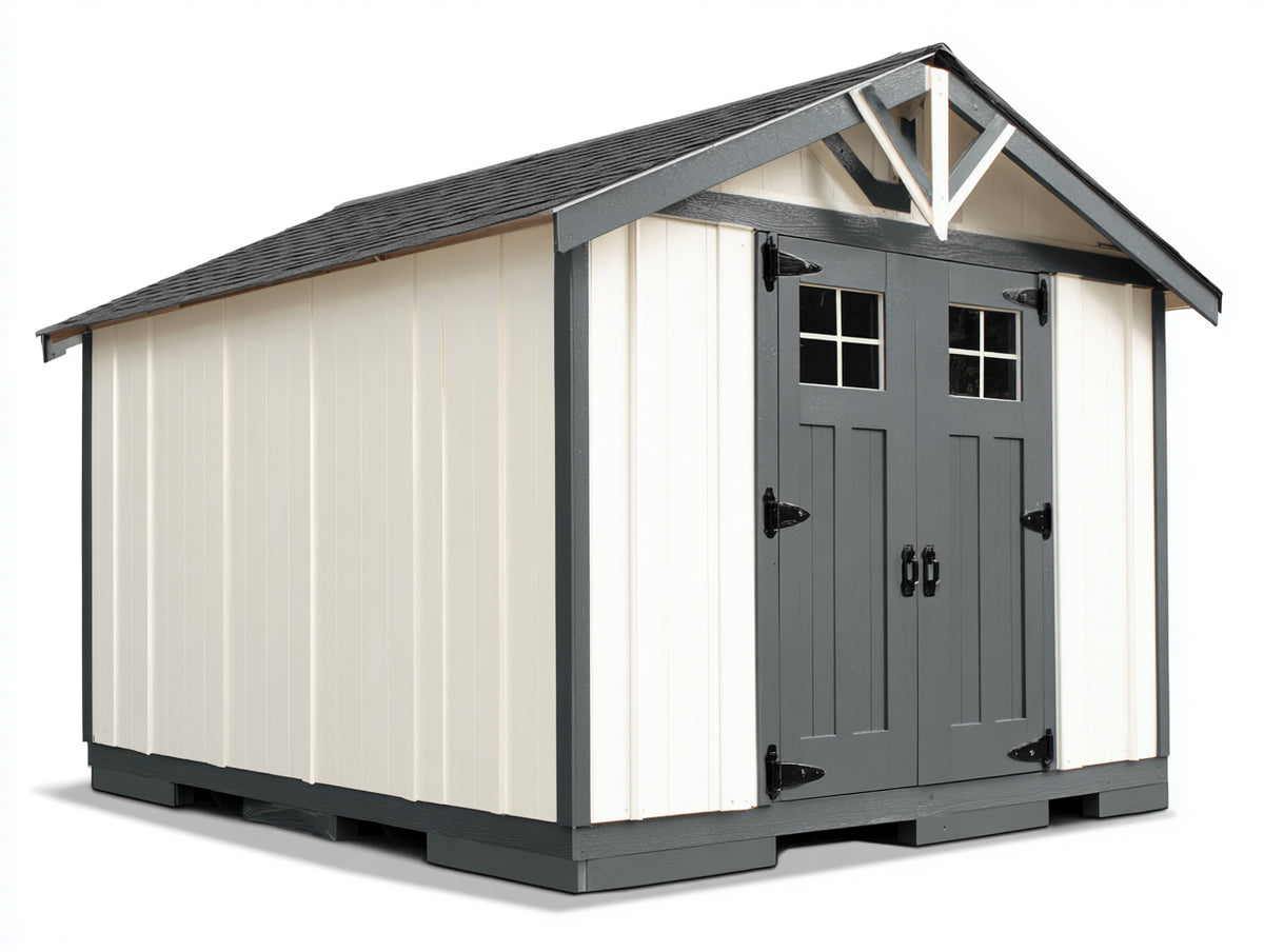 Caseta de jardín de madera 245x180x210 cm - crema y gris oscuro - diseño clásico con 2 puertas