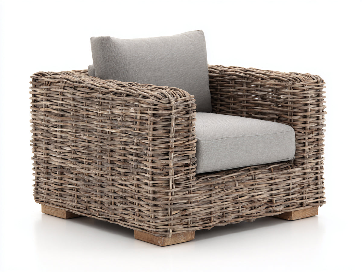 Sillón de ratán 105x88x76 cm - natural y beige - diseño exterior