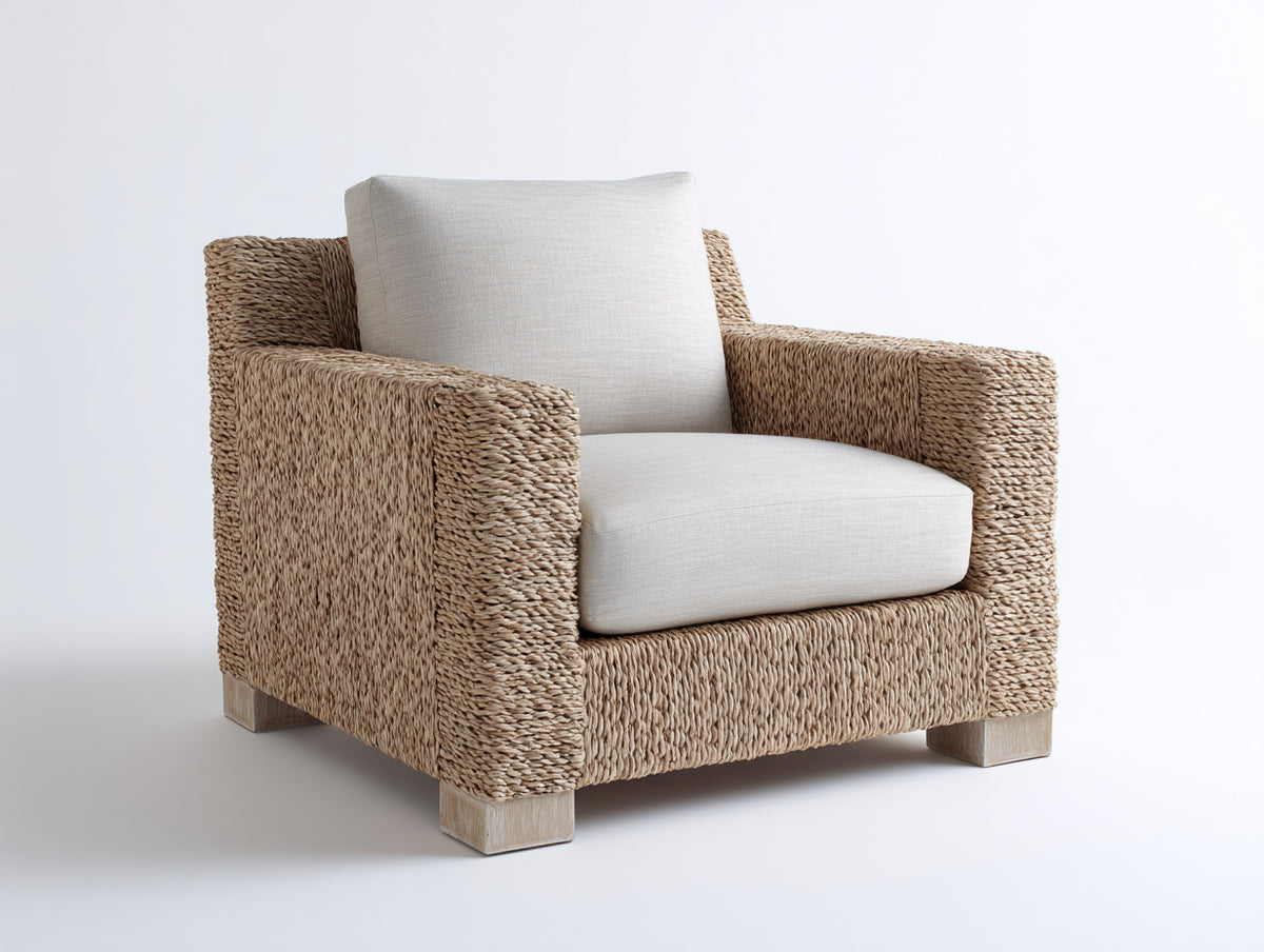Sillones de ratán 94x86x90 cm - natural-crema - con cojines tapizados