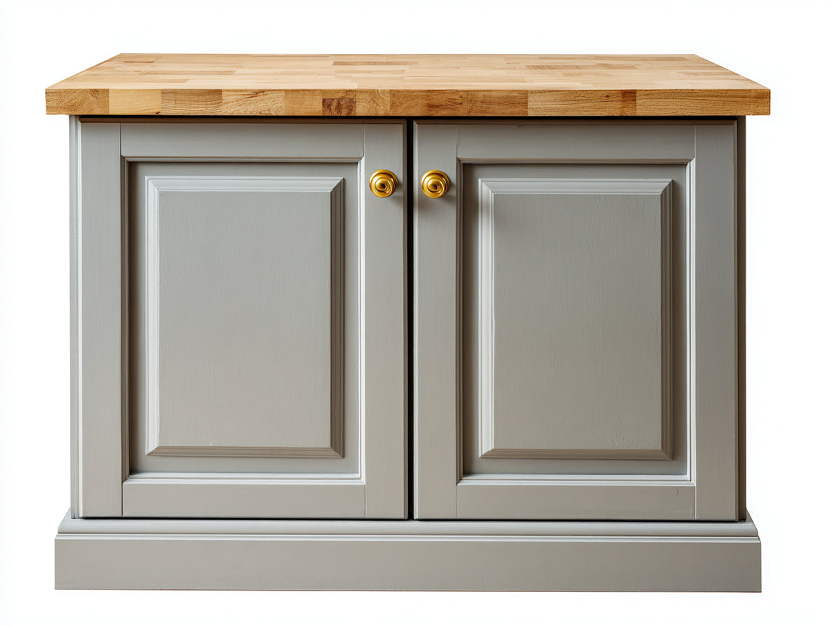 Aparador de madera 120x42x86 cm - gris y natural - diseño clásico con 2 puertas