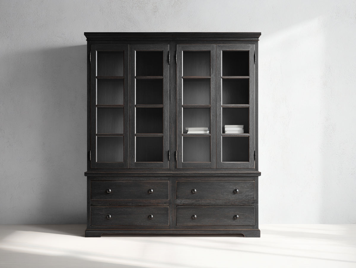 Vitrinas de madera 145x42x185 cm - negro - diseño clásico con 4 puertas y 4 cajones