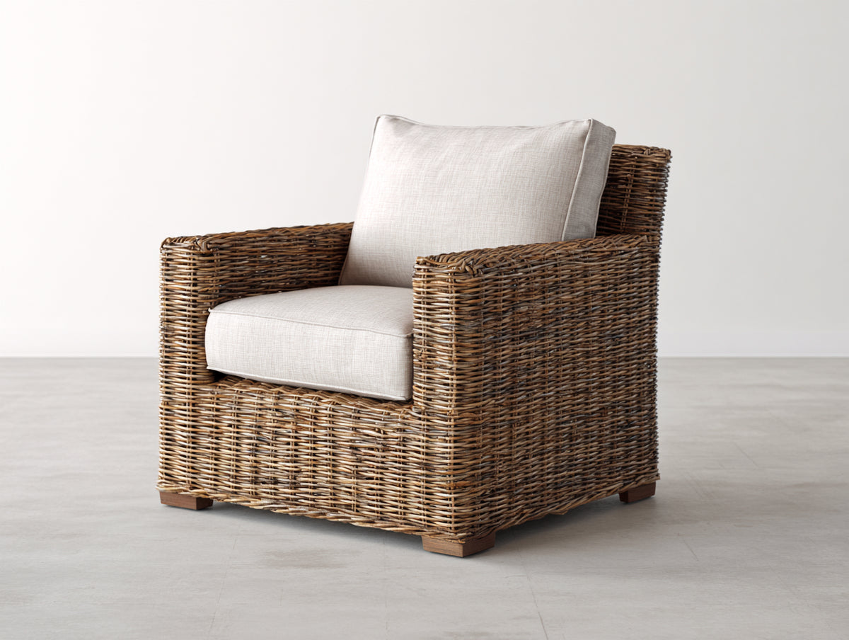 Sillones de ratán ratán natural y tela 90x82x85 cm - Marrón-Beige - Diseño rústico con cojines