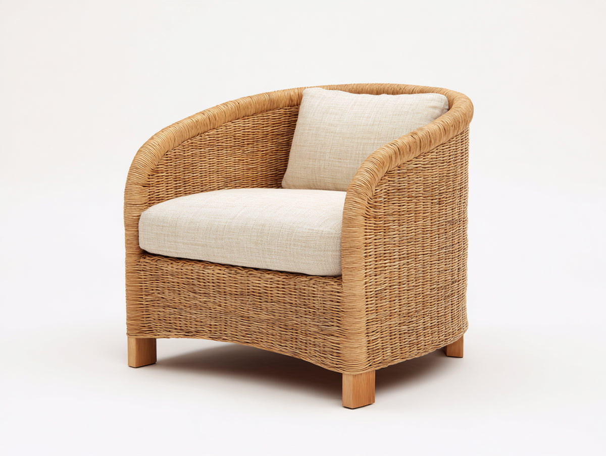 Sillones de ratán ratán natural y tela 88x80x82 cm - Natural-Beige - Diseño curvo artesanal