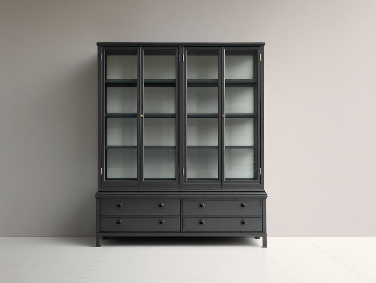 Vitrinas madera y vidrio 180x45x220 cm - Gris oscuro-Negro - Diseño clásico con cajones