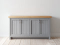 Aparador de madera 150x40x88 cm - gris y natural - diseño clásico con 4 puertas