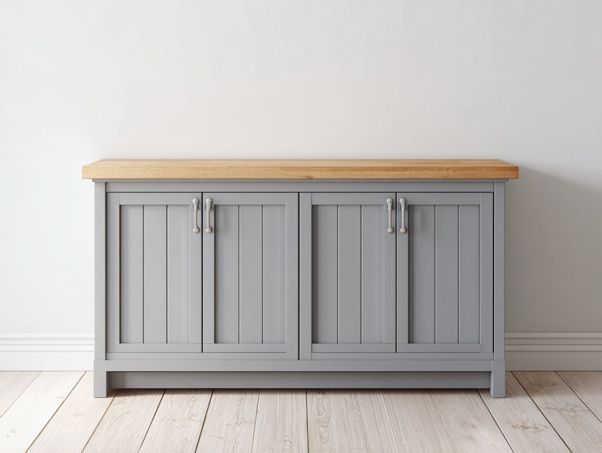Aparador de madera 150x40x88 cm - gris y natural - diseño clásico con 4 puertas